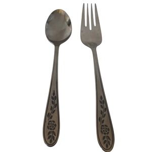 Rogers Floral Mist Stainless Korea Flatware Spoon and Salad Fork Vintage‎